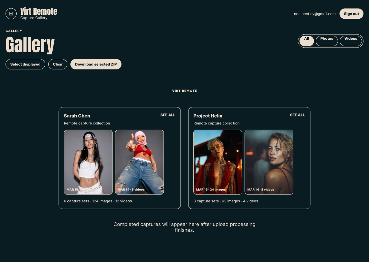 Virt Remote authenticated web gallery on desktop.